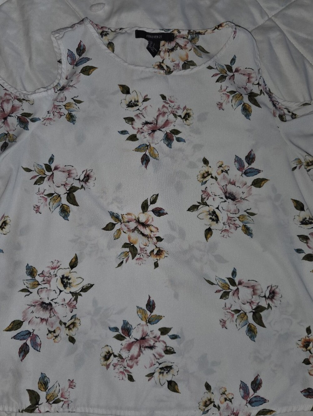 Womens Floral Short-Sleeve Blouse - White with Pink Floral Print